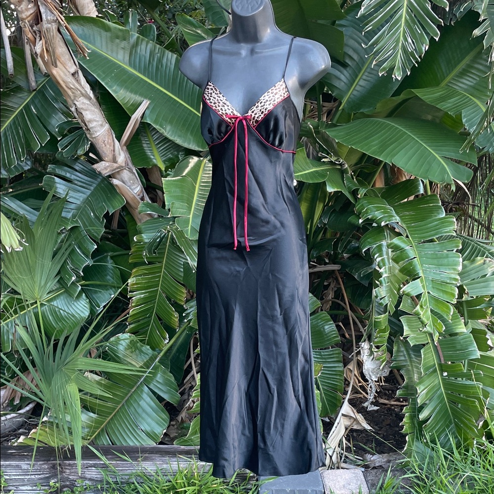 Leopard trim, satin slipped dress or nightgown